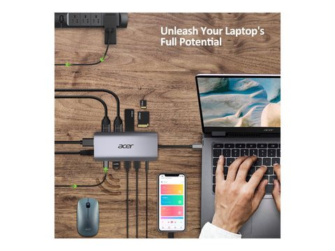 ACER 12-IN-1 TYPE-C DONGLE 2xUSB3.2 2xUSB2.0 2xHDMI DisplayPort Type C PowerDelivery SD Card reader TF Card reader 1000M Ethernet