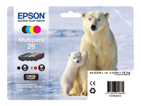 EPSON 3LB 26 ink cartridge black and tri-colour standard capacity 19.7ml 1-pack blister without alarm