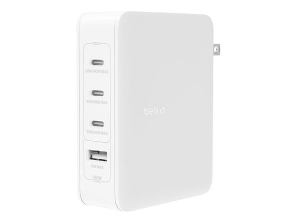 BELKIN PD 140W GAN Wall Charger White With UK+EU+US Plug