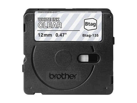 BROTHER 12MM BTAG135 Tape White on Transparent