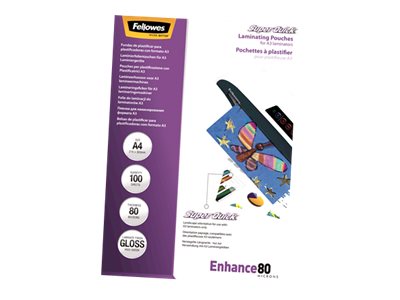 FELLOWES Pochettes SuperQuick brillantes A4 80 microns - Pack de 100