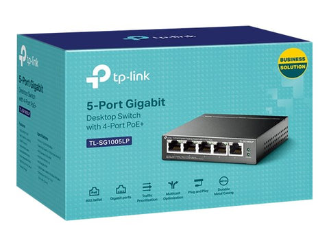 TP-LINK TL-SG1005LP 5-Port Gigabit Desktop Steel Case Switch with 4-Port PoE+ 40W PoE budget