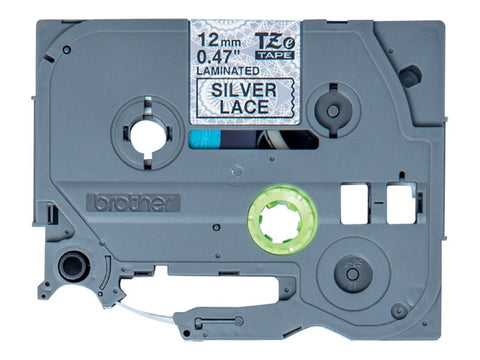 BROTHER Ruban laminé Noir sur Motifs Dentelle Argent 12mm (4m)