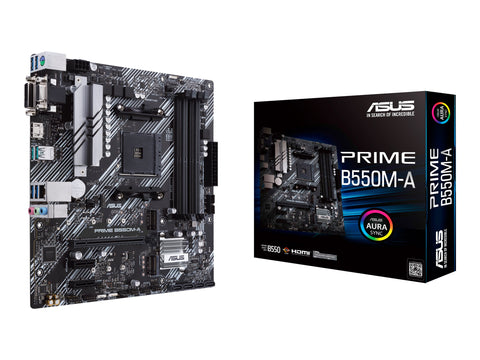 ASUS PRIME B550M-A mATX MB dual M.2 PCIe 4.0 1Gb Ethernet HDMI/D-Sub/DVI SATA 6Gbps USB3.2 Gen 2 Type-A