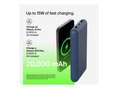 BELKIN Powerbank 20K 15W USB-C + 2 USB-A Bleu