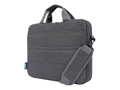 URBAN FACTORY Toploading bag made of recycled Nylon r-PET Reinforced notebook compartment Flat front pocket with zip Back patch