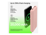 BELKIN Powerbank 20K 15W USB-C cable inclus + 2 USB-A Rose