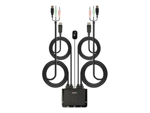 LINDY 2 Port DisplayPort 1.2 USB 2.0 Cable KVM Switch with Audio