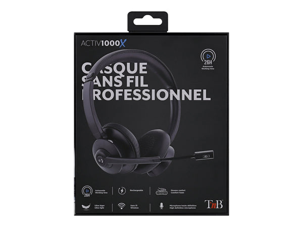 TNB Activ 1000X Professional Headset With Recharge Base Wireless Connection Bluetooth 5.0 And 24Ghz Stereo Earpads