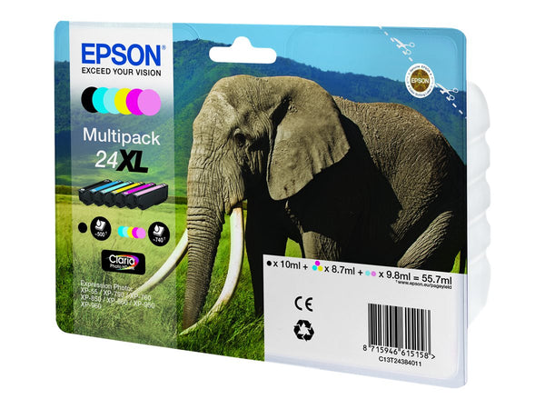EPSON 3LB Ink Cartridge 24XL Claria Photo HD Ink black and five colour standard capacity 55.7ml 1-pack blister without alarm