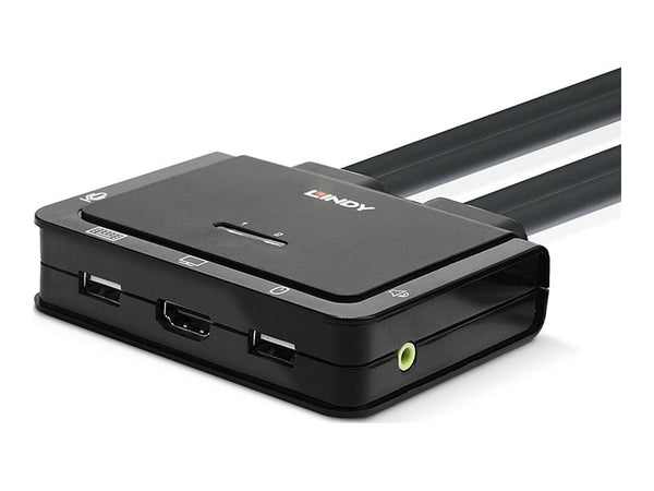 LINDY HDMI KVM Switch 2 Port USB 2.0 Compact HDMI 3D and 4K60 compliant USB 2.0 Audio and Mic