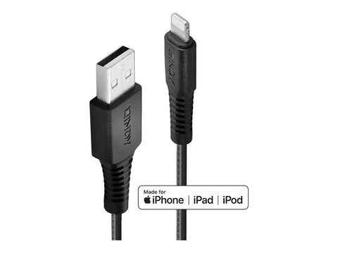LINDY 3m Reinforced USB Type A to Lightning Charging Cable