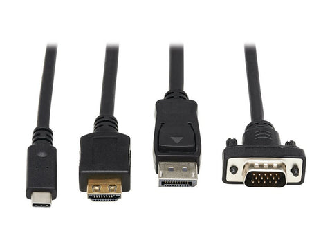 EATON TRIPPLITE 4-Port Presentation Adapter 4K 60Hz 4:4:4 HDMI DP USB-C and 1080p VGA to HDMI Built-In Cables