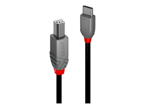 LINDY 0.5m USB 2.0 Type C an B Cable Anthra Line