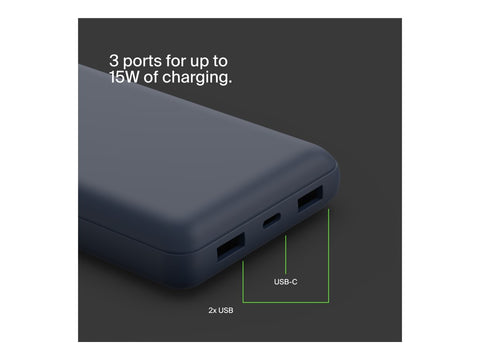 BELKIN Powerbank 20K 15W USB-C + 2 USB-A Bleu