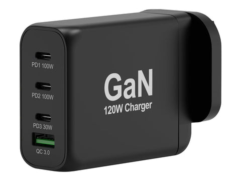 PORT DESIGNS 120W Gan Charger USB-C & USB-A Gallium Nitride Gan Technology More Efficient Smaller Lighter And Less Energy Consuming