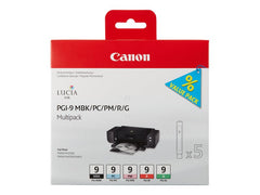 CANON PGI-9 MBK, PC, PM, R, G cartouche d encre noir et quatre couleurs capacité standard combopack blister avec alarme