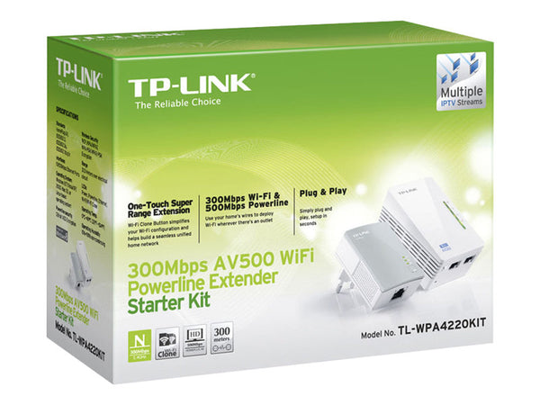 TP-LINK AV500  300Mbps 2-port Wireless Powerline Extender KIT including 1 TL-WPA4220 1 TL-PA4010 500Mbps Powerline Plug and Play
