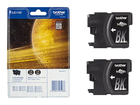 BROTHER LC-1100 cartouche d encre noir capacité standard 2 x 9.5ml 2 x 450 pages 2-pack blister sans alarme