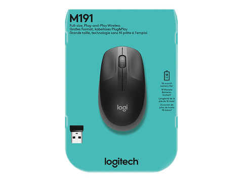 LOGITECH M190 Mouse optical 3 buttons wireless USB wireless receiver charcoal