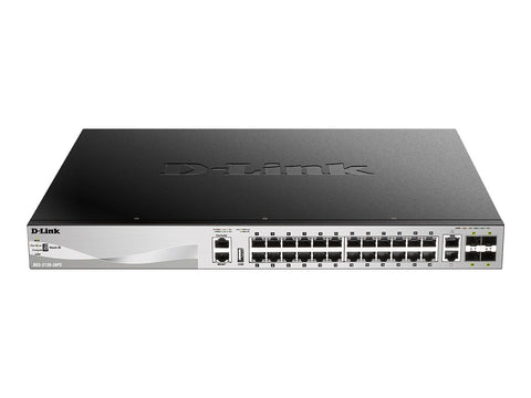 D-LINK L3 Light Switch 24 Gigabit PoE/PoE+ ports & 2 10GBASE-T Ports & 4 10GbE SFP+ ports 370 W PoE Budget 740W with DPS-700