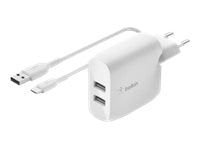 BELKIN BOOST CHARGE 24w USB-A Dual Wall Charger w/ 1m A-C White