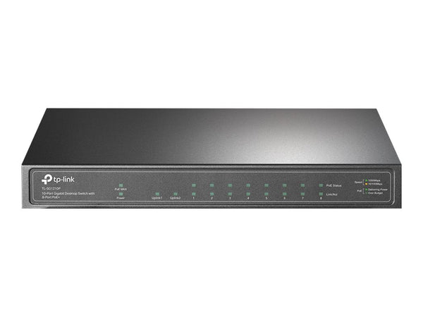 TP-LINK 10-Port Gigabit PoE+ Switch 8 Gigabit PoE+ Ports 1 Gigabit RJ45 Ports and 1 Gigabit SFP Slots 802.3at/af 63W PoE Power