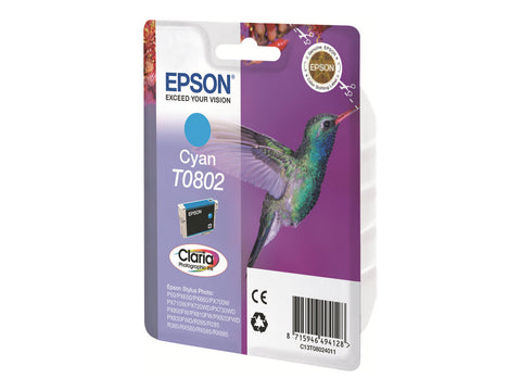 EPSON 1LB T0802 ink cartridge cyan standard capacity 7.4ml 935 pages 1-pack blister without alarm