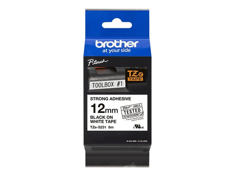 BROTHER P-TOUCH TZE-S231 noir sur blanc 12mm extra gluey