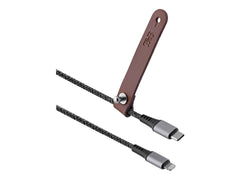 TNB PREMIUM - Nylon braided RPET USB-C to Lightning cable - metal connector - Leather cable tie - Black
