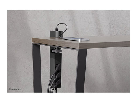 NEOMOUNTS VOLT Desk Clamp socket with Quick-charge USB Ports clamp 0-50mm 3x type-F 230V 1x USB-A 18W 2x USB-C 20W