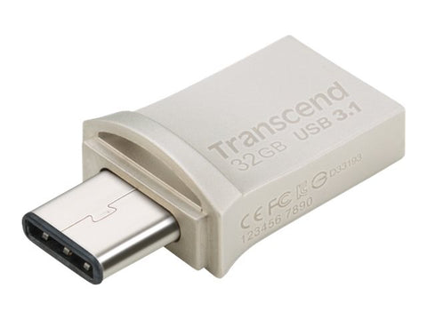TRANSCEND 32Go Clé USB3.1 Gen 1- On The Go - Type A et C - Argentée