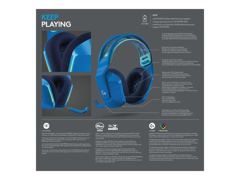 LOGITECH G G733 LIGHTSPEED Wireless RGB Gaming Headset Headset full size 2.4 GHz wireless blue