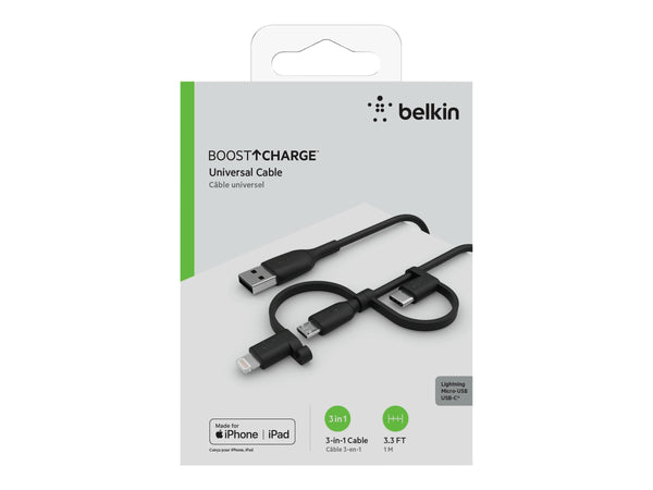 BELKIN Cable USB-A vers USB-C Lightning et MicroUSB