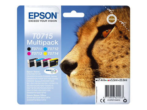 EPSON 2LB T0715 ink cartridge black and tri-colour standard capacity black 7.4ml colour 3 x 5.5ml 4-pack blister without alarm