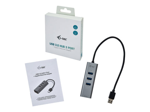 I-TEC USB 3.0 Metal 3-Port HUB with Gigabit Ethernet Adapter 1xUSB 3.0 to RJ-45 3xUSB 3.0 Port LED
