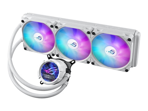 ASUS ROG Strix LC III ARGB LCD WHT all-in-one CPU liquid cooler with 2.1 IPS LCD Aseteks new Gen7 v2 pump and premium ROG ARGB fans