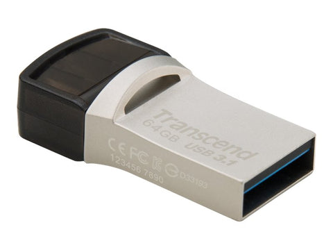 TRANSCEND 64Go Clé USB3.1 Gen 1- On The Go - Type A et C - Argentée