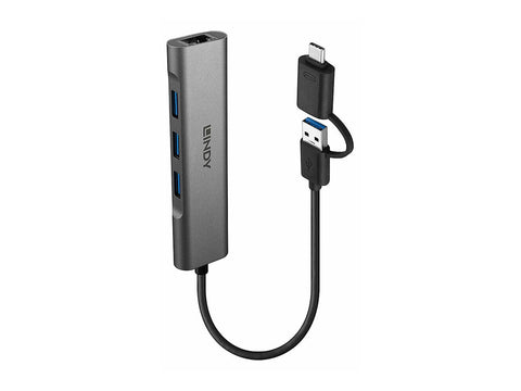 LINDY USB 3.2 Gen 1 Hub & Gigabit Ethernet Converter