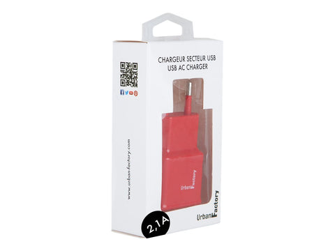 URBAN FACTORY CHARGEUR SECTEUR USB EU 2.1A ROUGE