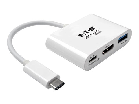 EATON TRIPPLITE USB-C to HDMI Adapter with USB-A Port and PD Charging HDCP White