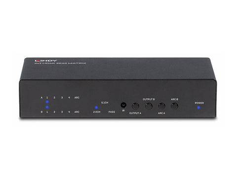 LINDY 4x2 HDMI 2.0 4K 18G Matrix Switch with Audio Extractor Optical Out or 3.5mm Jack 4K 3840x2160at60Hz 8bit