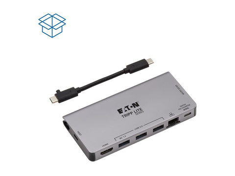 EATON TRIPPLITE USB-C Dock - 4K HDMI USB 3.2 Gen 1 USB-A Hub GbE Memory Card 100W PD Charging Detachable Cord