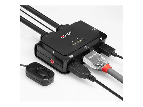 LINDY 2 Port HDMI 2.0 18G USB 2.0 Cable KVM Switch with Audio