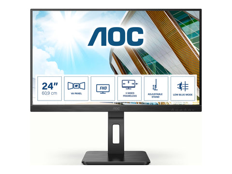 AOC 24P2QM 24'' Ecran 1920 x 1080 Full HD (1080p) @ 75 Hz - VA - 300 cd/m² - 3000:1 - 4 ms - HDMI, DVI, DP, VGA - haut parleur