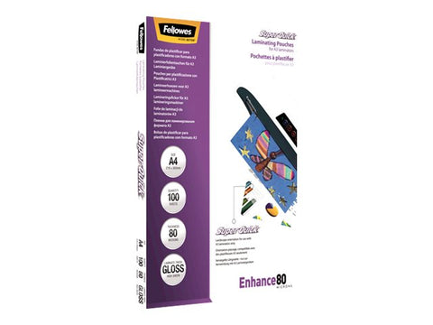 FELLOWES Pochettes SuperQuick brillantes A4 80 microns - Pack de 100