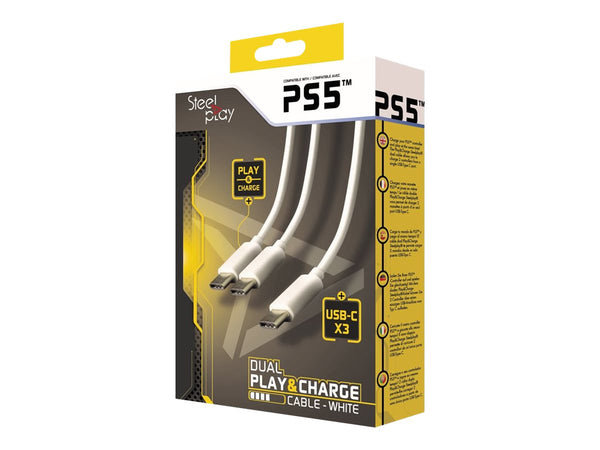 STEELPLAY Cable Dual Play & Charge Pour Manettes Blanc PS5