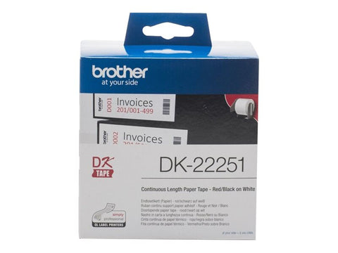 BROTHER Ruban DK tape - Rouleau continu adhésif 62mm x 30m - Impression noir et rouge