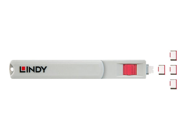 LINDY USB Type C Port Blocker Key - Pack of 4 Blockers Red