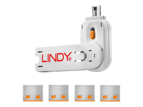 LINDY Clé USB et 4 bloqueurs de ports USB Orange